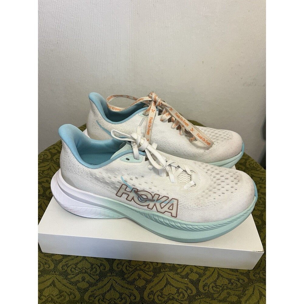 Hoka Mach 6 Women's Running Shoes White Aqua Teal Size 8.5